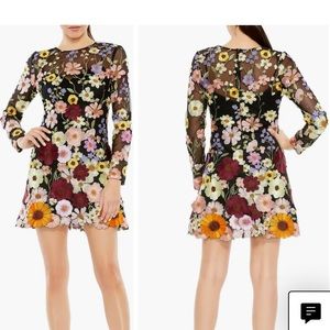 MAC DUGGAL FLORAL EMBROIDERED LONG SLEEVE MINI DRESS